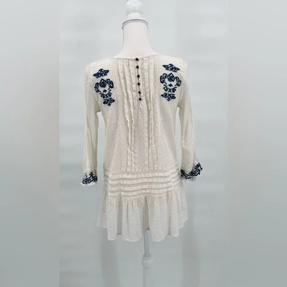 Free People T-Shirt Blouse Top Lace Embroidered
